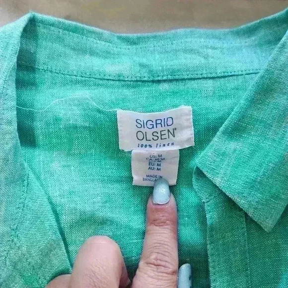 Sigrid Olsen Green Long Linen Shirt - Picture 2 of 7